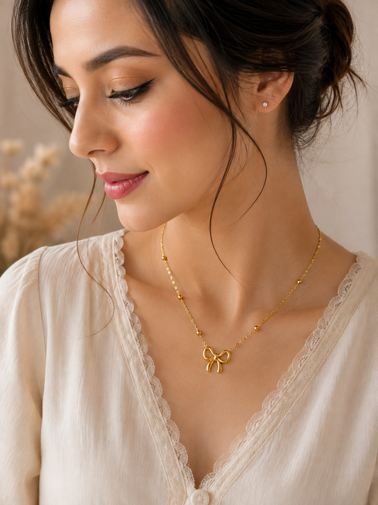Dainty Gold Bow Charm Necklace