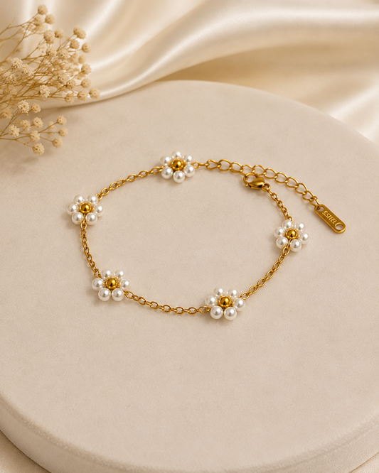 Stainless Steel Pearl Flower Bracelet