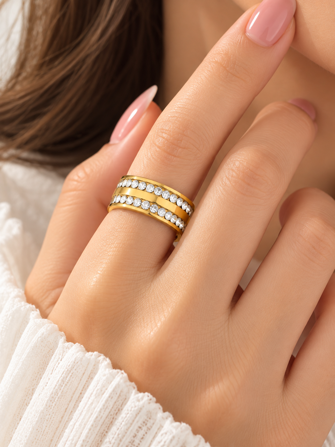 Double Row Crystal Gold Ring