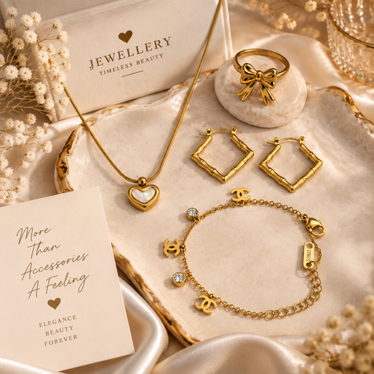 Golden Luxe 4-Piece Jewelry Deal – Necklace, Ring, Earrings & Bracelet