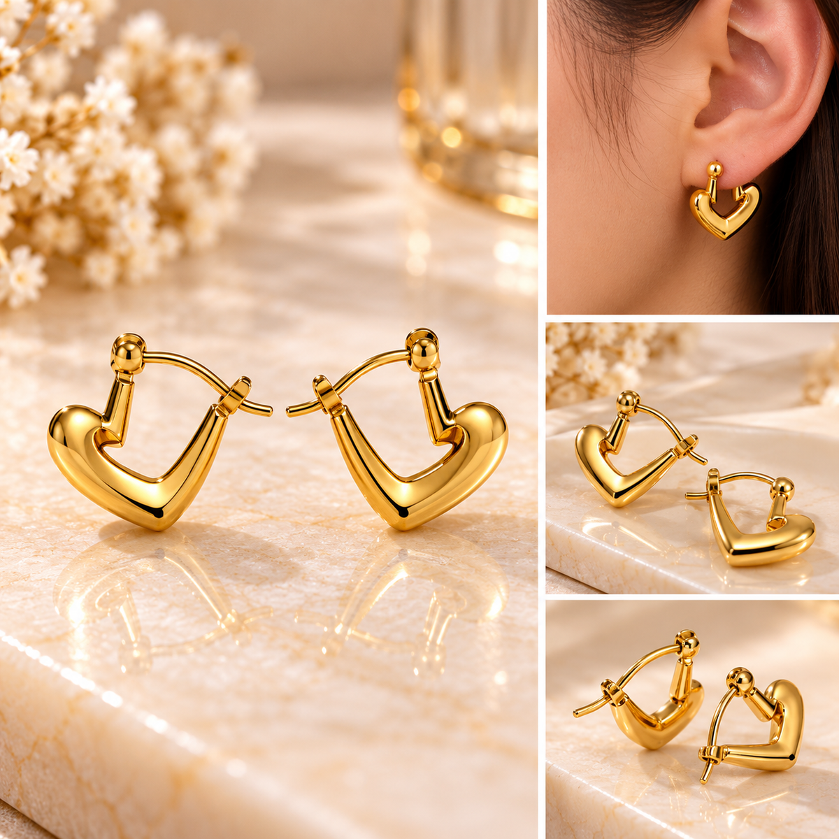 Elegant Gold Heart Hoop Earrings