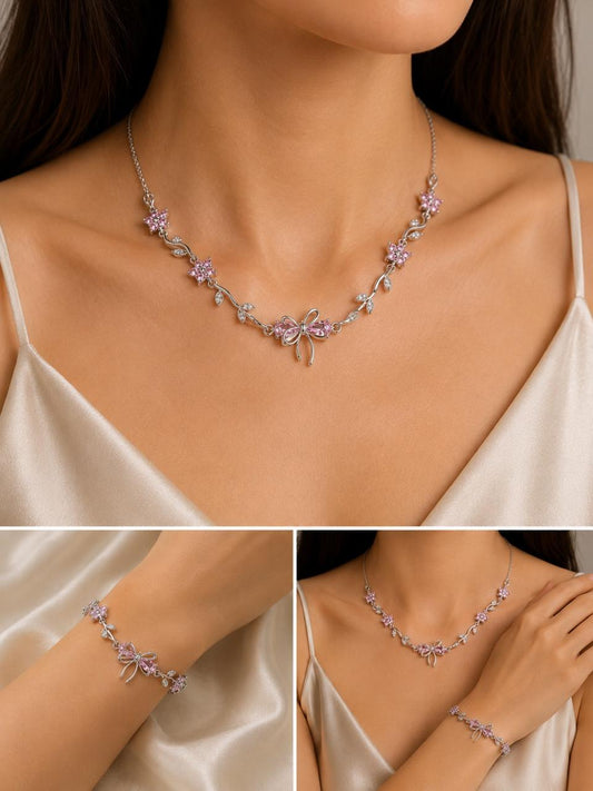 Pink Blossom Butterfly Jewelry Set