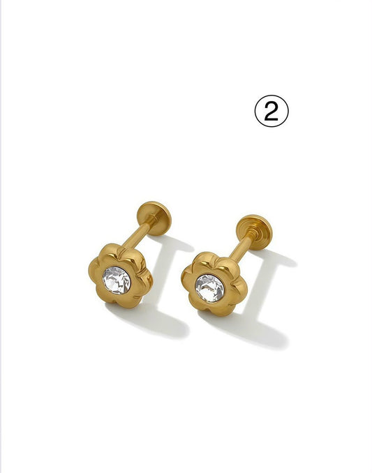 Crystal Flower Gold Stud Earrings