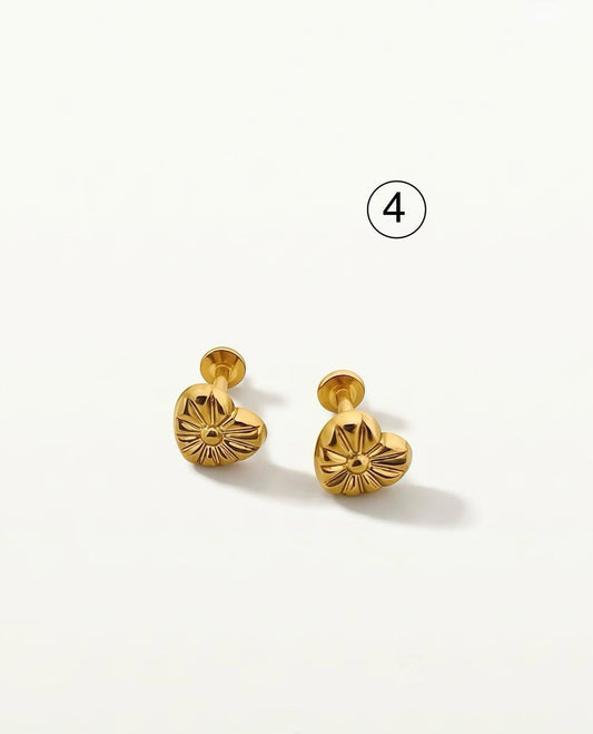 Golden Heart Floral Stud Earrings
