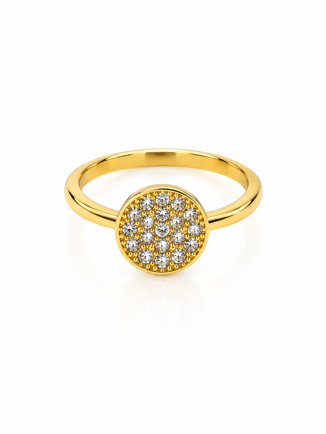 Golden Crystal Round Statement Ring