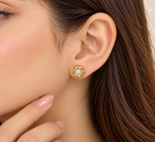 Crystal Flower Gold Stud Earrings