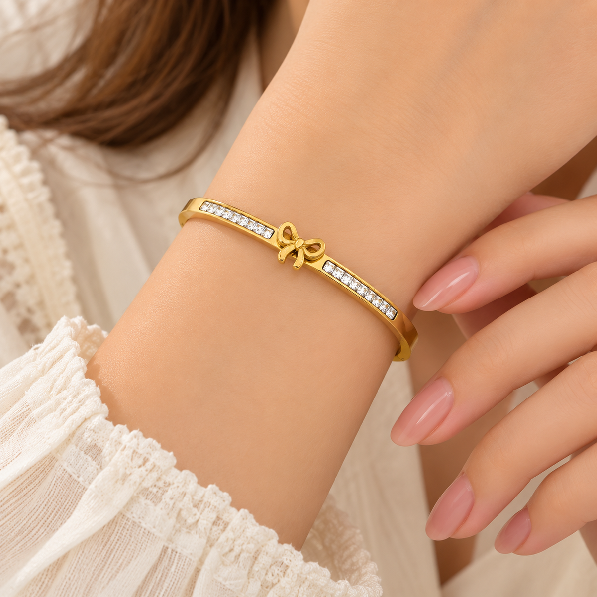 Crystal Bow Gold Bangle