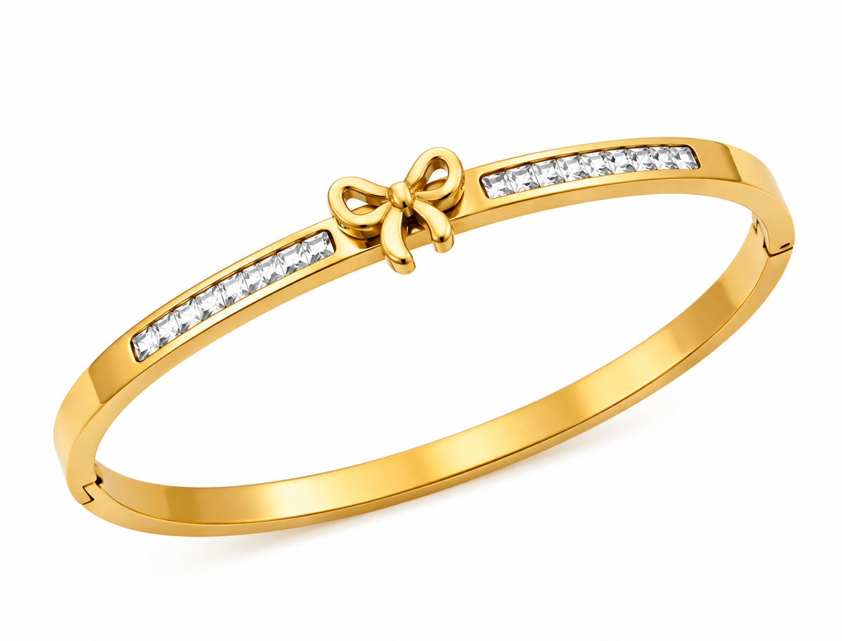Crystal Bow Gold Bangle