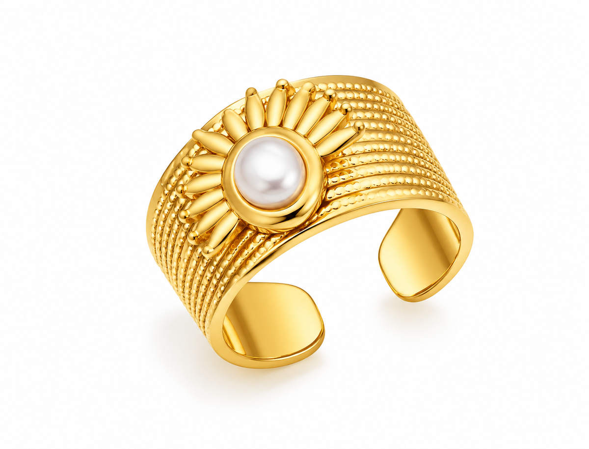 Pearl Sunburst Gold Ring