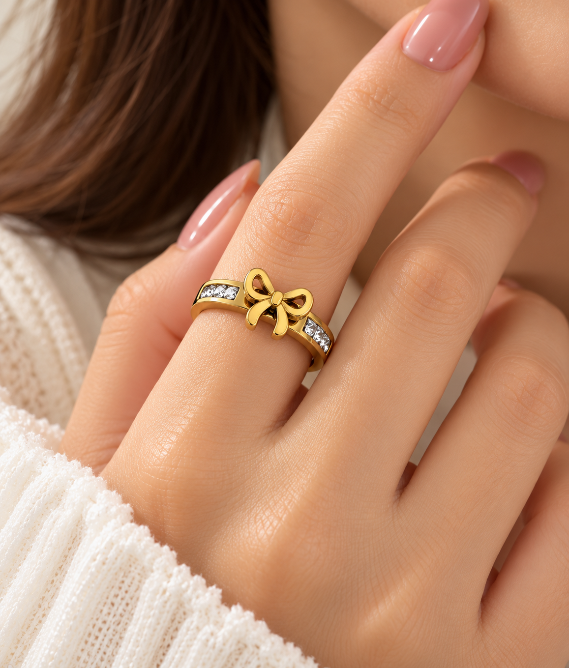 Crystal Bow Gold Ring