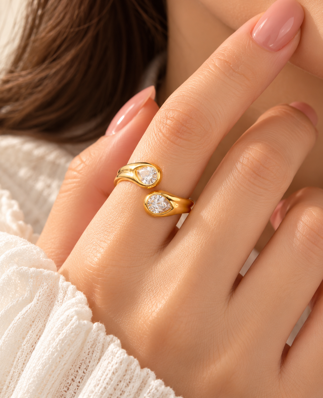 Double Crystal Open Ring