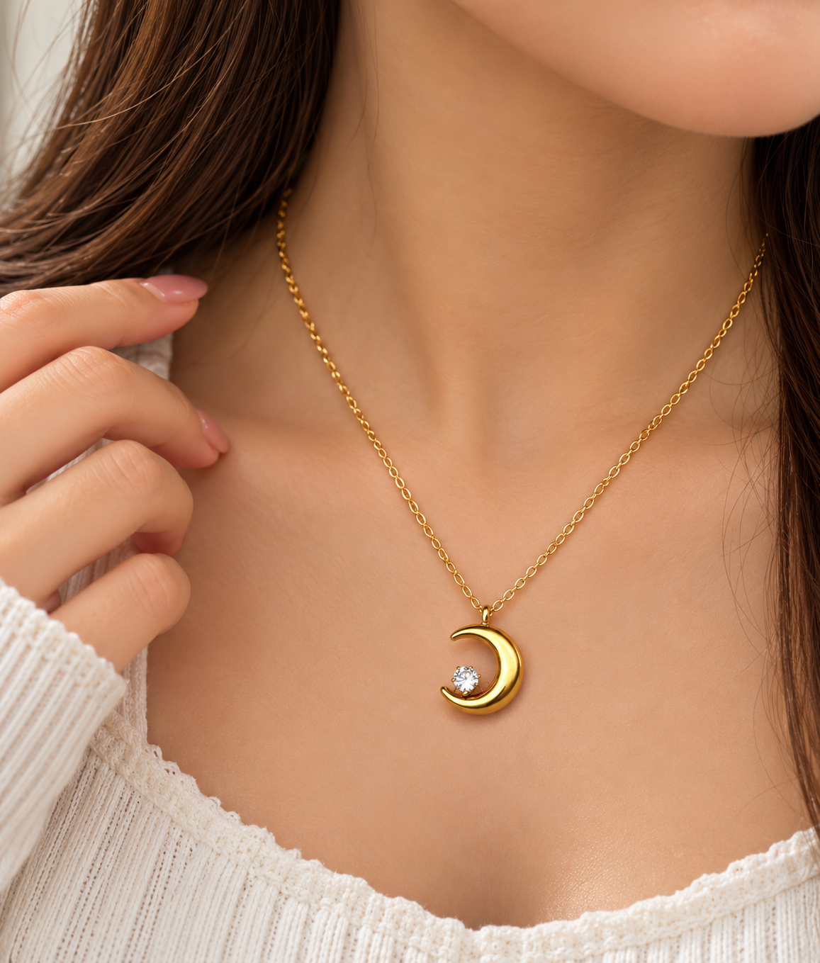 Golden Crescent Moon Necklace