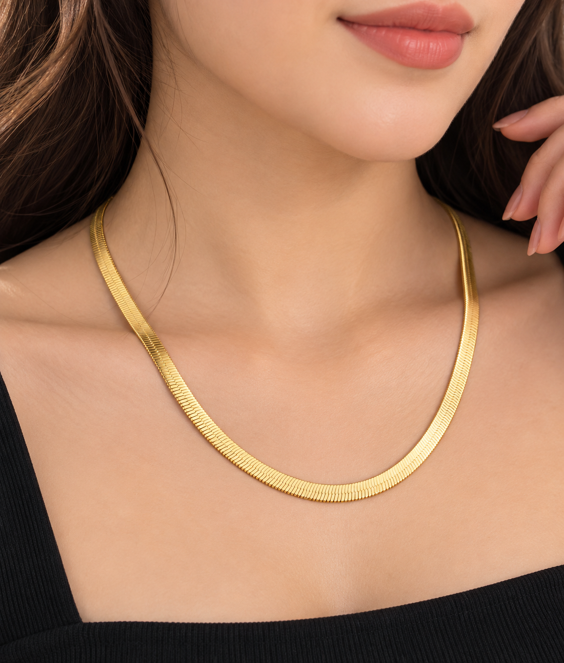 Gold Herringbone Chain Necklace