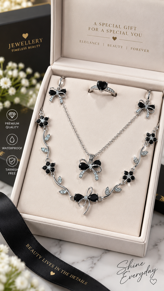 Emerald Crystal Floral Bow Jewelry Set
