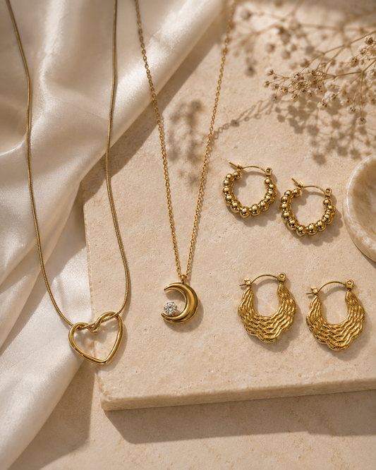 Golden Charm Jewelry Deal – 2 Necklaces + 2 Earring Pairs