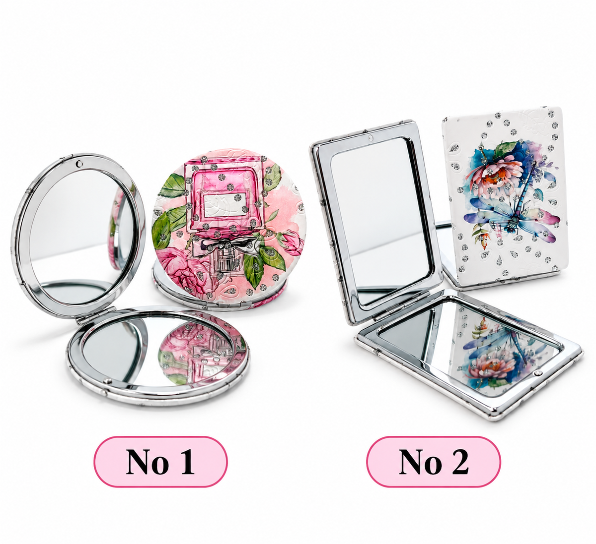 Floral Crystal Compact Mirror