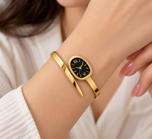 Sculptural Black Dial Statement Bangle