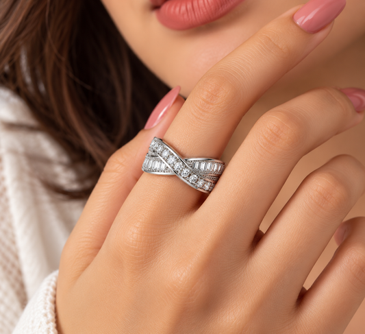 Luxury Crystal Crossover Adjustable Ring