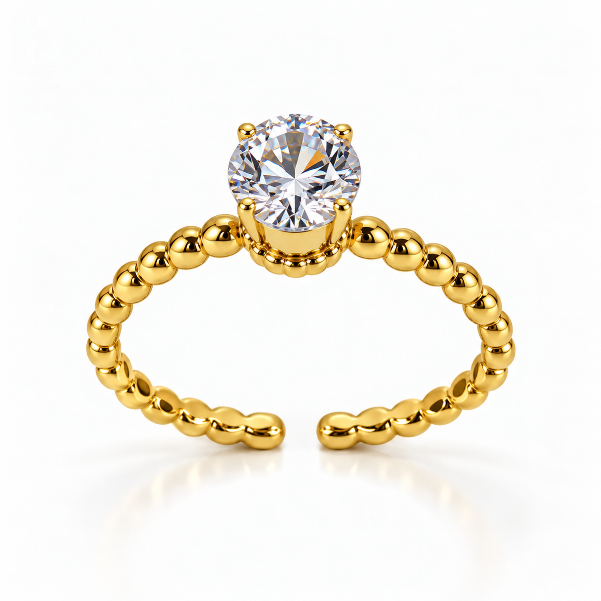 Golden Beaded Solitaire Cuff Ring