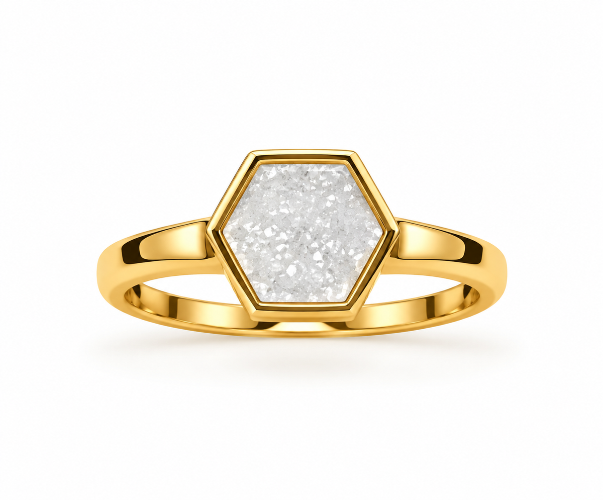 Golden Hexagon Druzy Ring