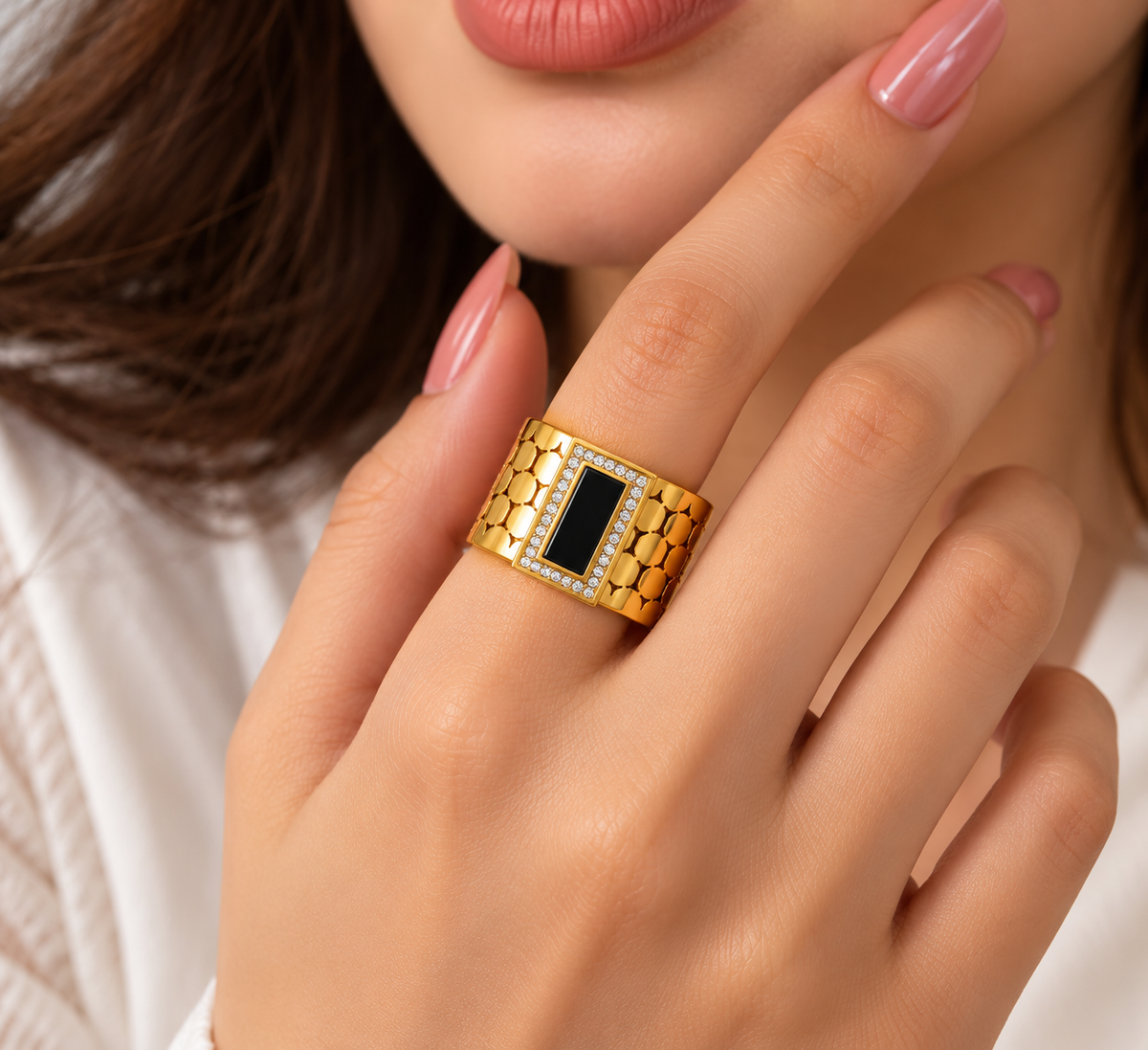 Black Onyx Crystal Statement Ring