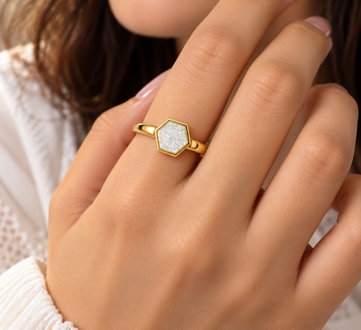 Golden Hexagon Druzy Ring