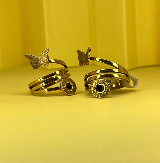 Stainless Steel Golden Flutter Spiral Ring with a delicate butterfly accent 🦋