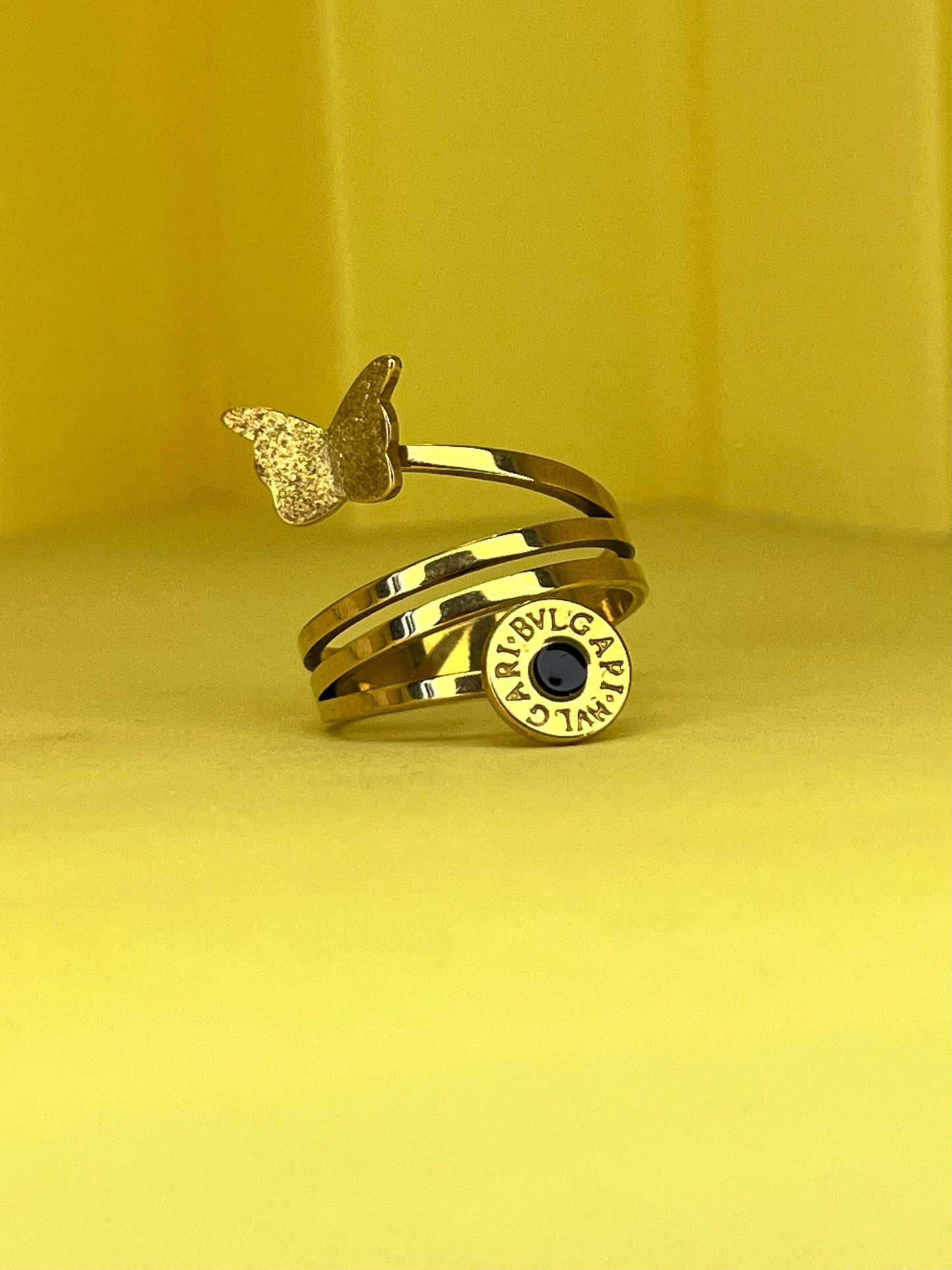 Stainless Steel Golden Flutter Spiral Ring with a delicate butterfly accent 🦋