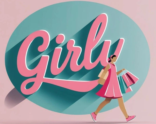 Illustration of a woman in a pink dress with 'Girl' text on a pink background