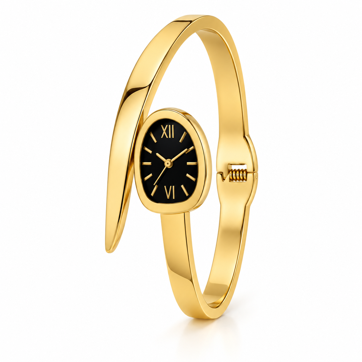 Sculptural Black Dial Statement Bangle
