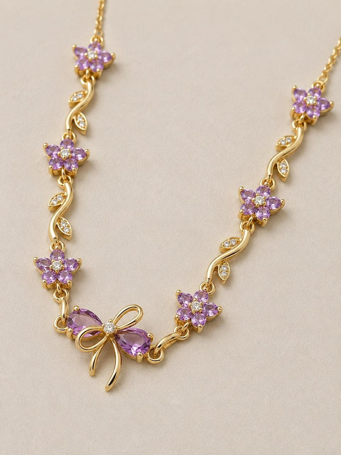 Premium Purple Floral Butterfly Necklace