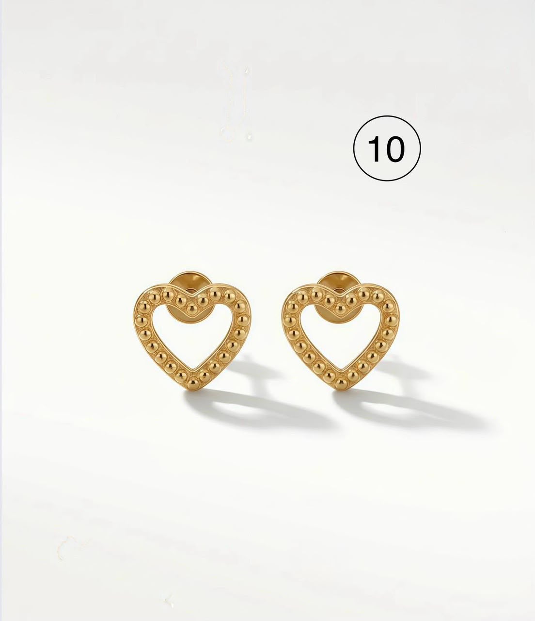 Beaded Heart Gold Stud Earrings
