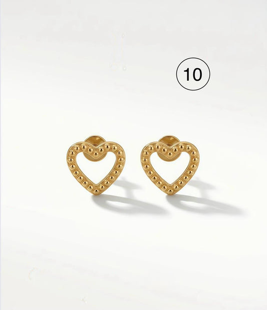 Beaded Heart Gold Stud Earrings