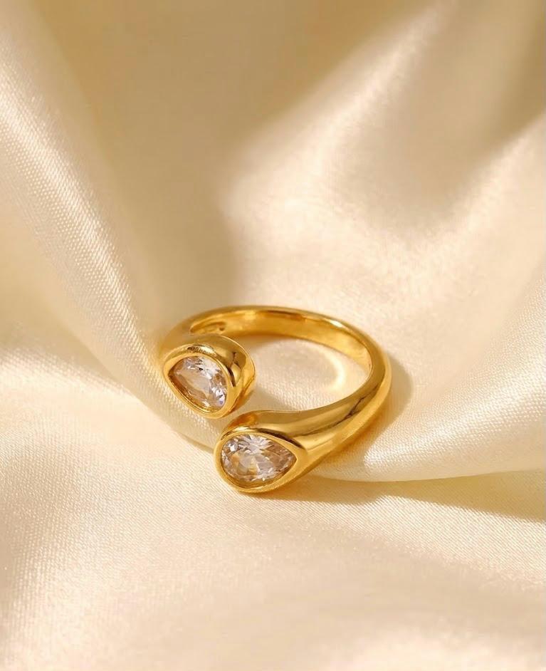 Double Crystal Open Ring