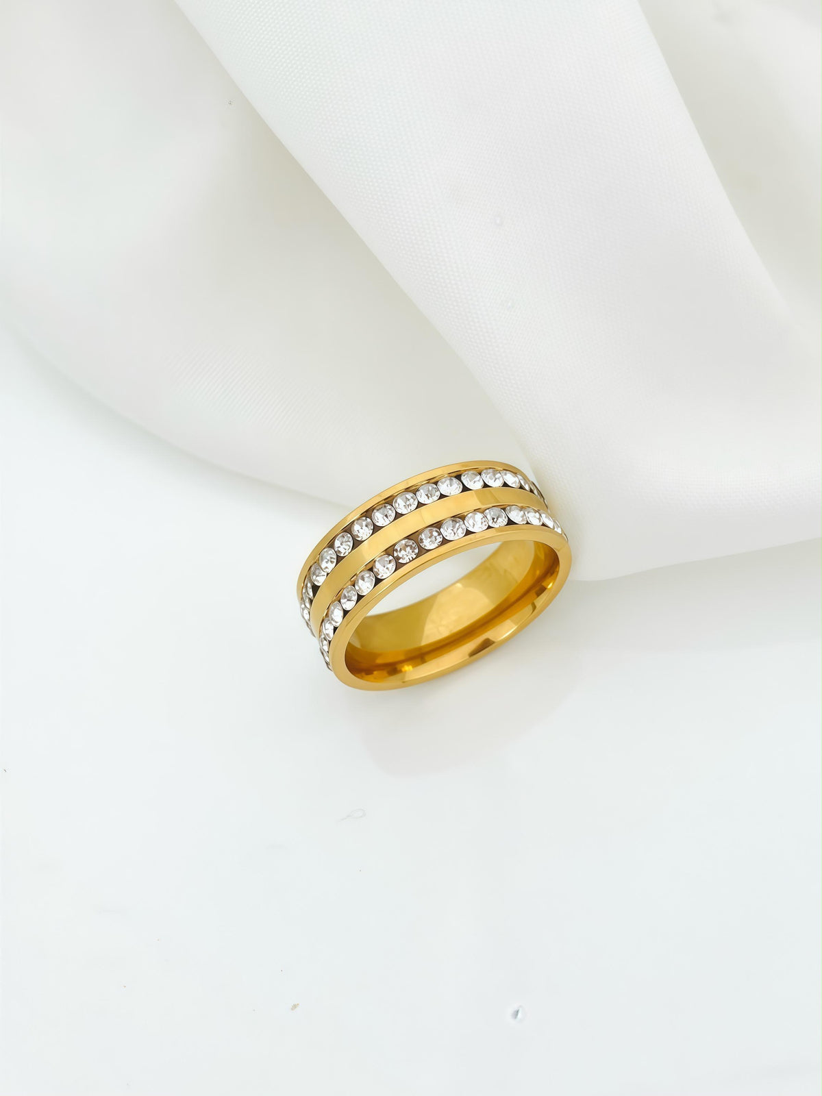 Double Row Crystal Gold Ring