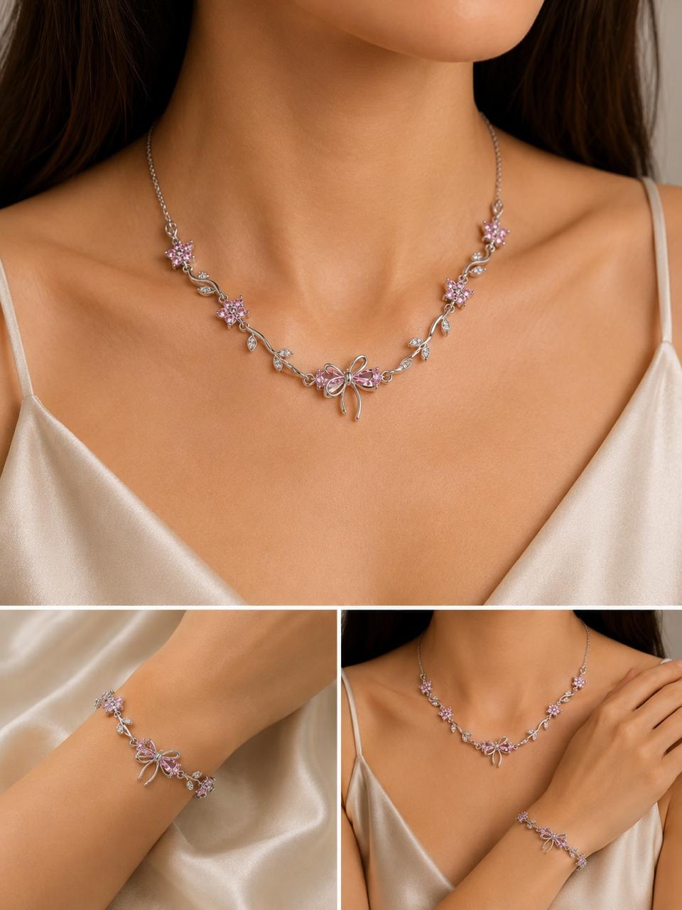 Pink Blossom Butterfly Jewelry Set