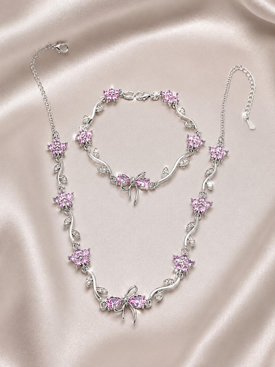 Pink Blossom Butterfly Jewelry Set