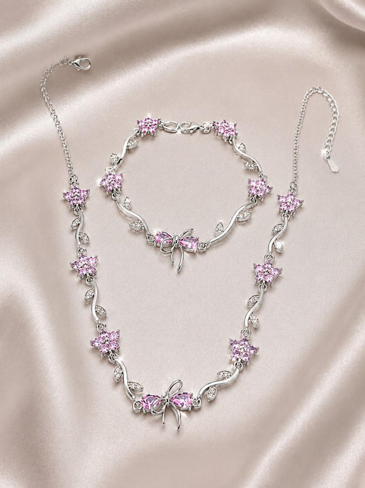 Pink Blossom Butterfly Jewelry Set