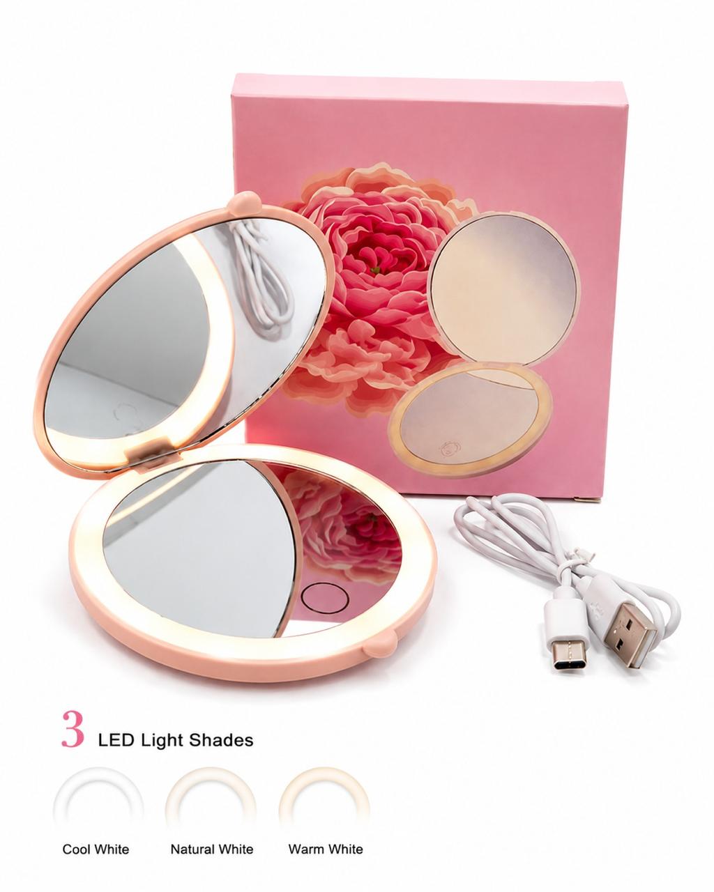 3-Light LED Rechargeable Compact Makeup Mirror