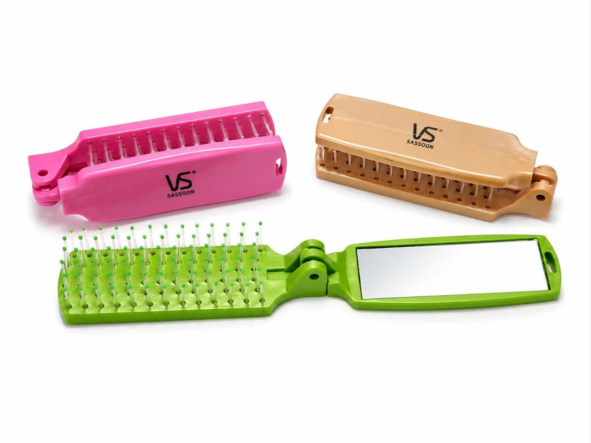 2-in-1 Foldable Hair Brush with Mirror