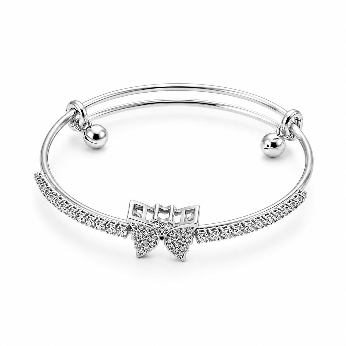 Luxury Silver Butterfly Crystal Bangle Bracelet