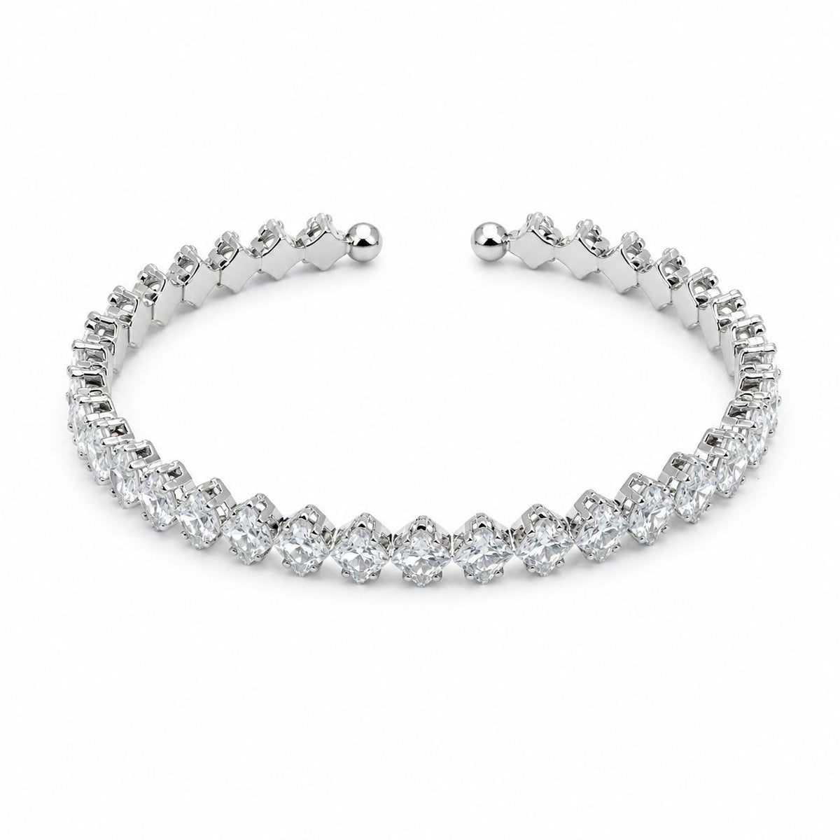 Luxury Silver Crystal Tennis Cuff Bracelet