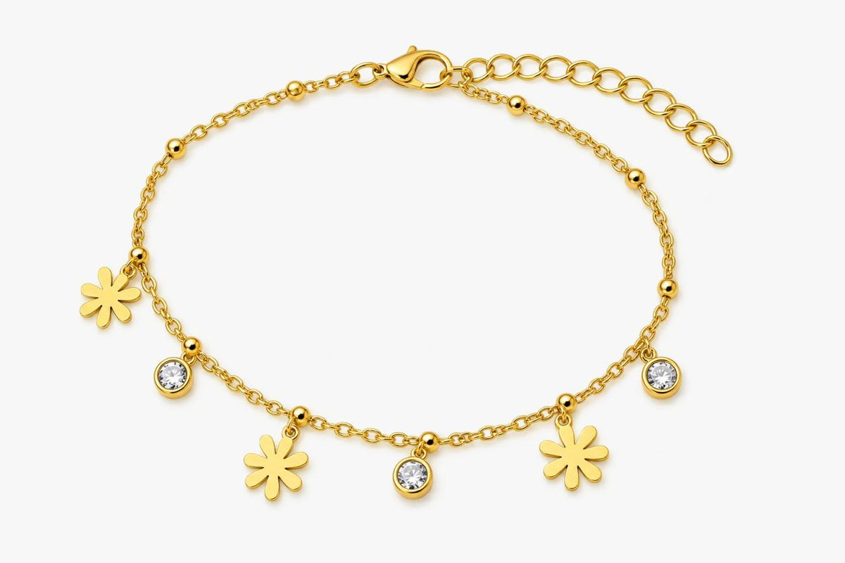 Elegant Gold Floral Charm Anklet