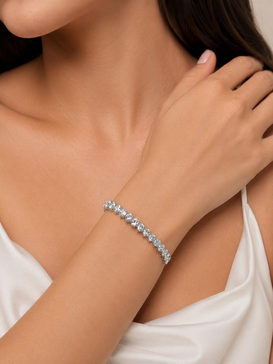 Luxury Silver Crystal Tennis Cuff Bracelet