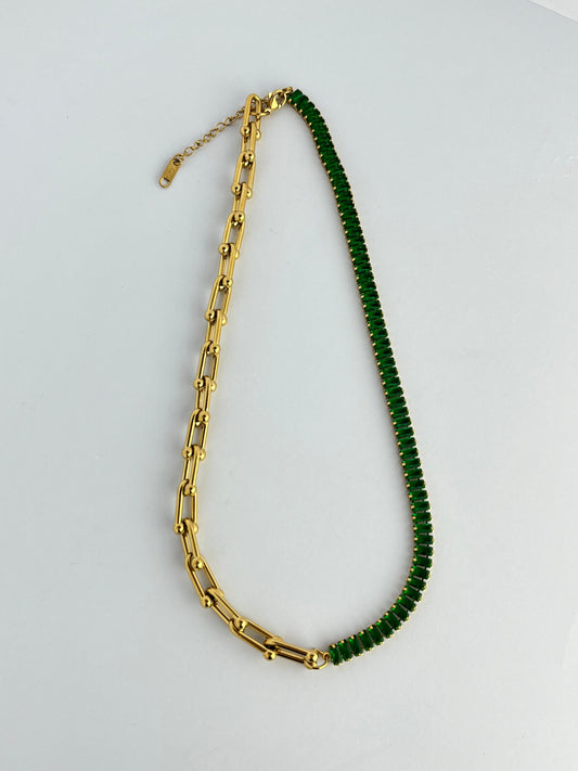 Emerald Gleam Dual-Tone Chain Necklace💖