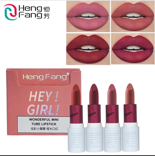 Heng Fang Hey Girl! Mini Lipstick Set – 4 Shades | Matte Finish, Long-Lasting, Travel-Friendly